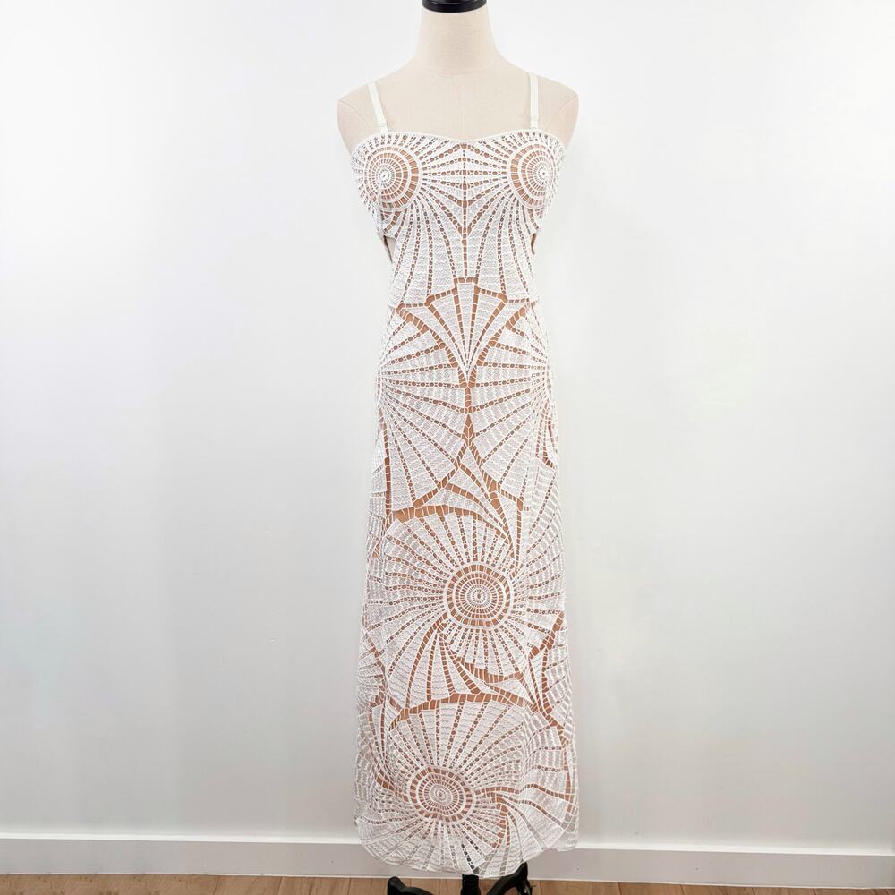 Jonathan Simkhai Jamie Dress White Fossil Guipure Lace Wedding Party LWD Size 12 - Picture 3 of 16